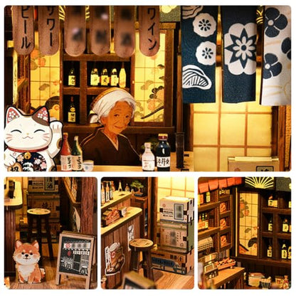 Music Park Book Nook Kit for Adults, 3D Wooden Puzzle Izakaya Pub with LED - color: Izakaya Pub
