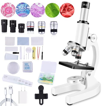 Microscope for Kids & Adults,40X-2000X Magnification Microscope for Kids 8-12, with LED Fill Light & Phone Holder, Great for School Labs and Home Schooling - color: White-2