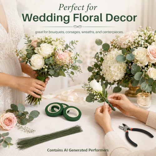 RAINFLOW Floral Tape & Floral Wire Set, 22 & 26 Gauge with Boutonniere Pins