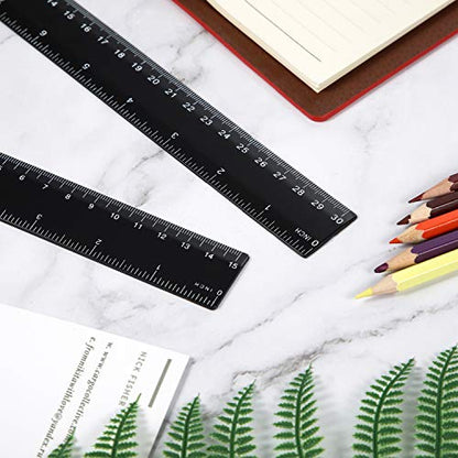 eBoot Plastic Ruler Straight Ruler Plastic Measuring Tool 12 Inches and 6 Inches, 2 Pieces (Black) - color: Black