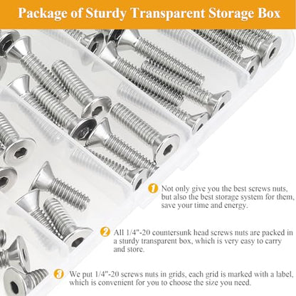 57 Pieces 1/4-20 x 1/2", 3/4", 1", 1-1/4", 1-1/2", Countersunk Head Socket Cap Screws Nuts Assortment Kit - size: 1/4"-20, style: Countersunk Head Socket Cap
