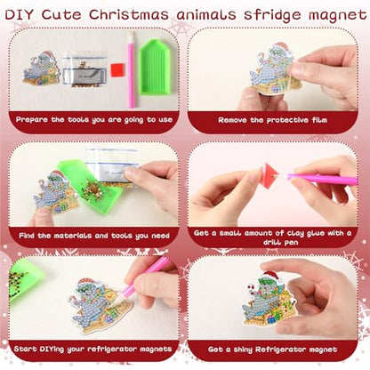 Xuhal 30 Pcs Christmas Diamond Painting Magnets Diamond Art Kits for Adults - color: July Christmas