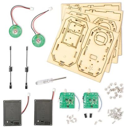 MindWare Gearjits Circuits Walkie Talkies – Build-Your-Own Wooden Walkie Talkie Kit – STEM Building Kit for Kids Ages 8+ – Works Up to 1,600 Feet – 2‑Player Set