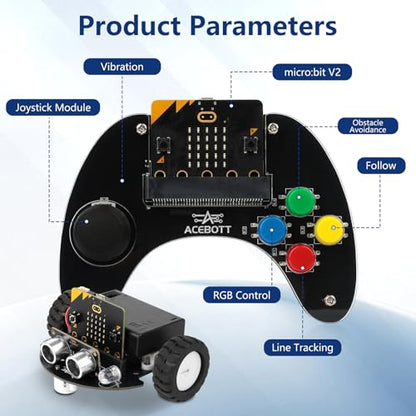 ACEBOTT Wireless Controller for Micro:bit Kit, STEM Kit Coding Robot kit Compatible with Makecode, Remote Control for Programming Learning, Gifts for Kids and Teens(Included Micro:Bit)