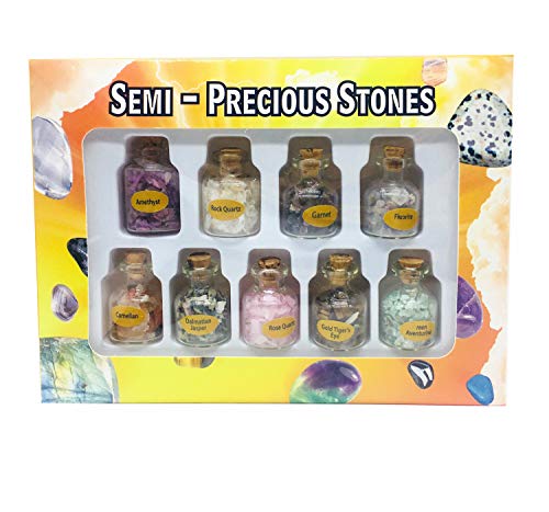 9pcs Mini Glass Wishing Bottles Tumbled Gemstone Crystal Chips Chakra Healing Reiki Stone Set (9 Mini Bottles) - color: 9 Mini Bottles