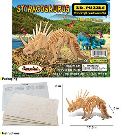 Puzzled 3D Puzzle Styracosaurus Dinosaur Wooden Construction Kit, 41 Pieces