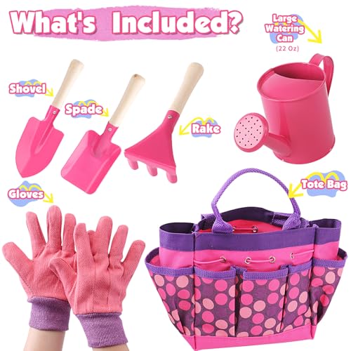 Kids Watering Can Gardening Tools Set Sand Toy Outdoor Toddler Girls (Pink) - color: Pink