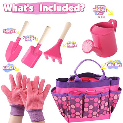Kids Watering Can Gardening Tools Set Sand Toy Outdoor Toddler Girls (Pink) - color: Pink