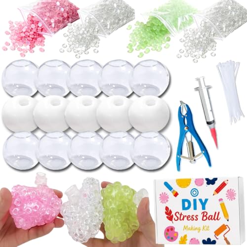 DIY Stress Ball Making Kit with Fillers-15 Stress Balls Skins-Squishy Making Kit- DIY Craft Kits Stress Balls - Handmade Make Your Own Stress Ball Kit for Adults - Crunchy Relaxing - color: Three-color Set