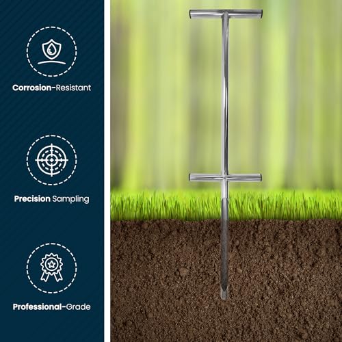 Varomorus Soil Sampler Probe 36" Stainless Steel Tubular T-Style Handle with Footsteps. - size: 36in