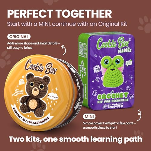 Cookie Box Crochet Kit for Beginners, Bear Bruno - color: Brown