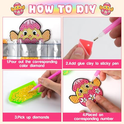 Labeol Diamond Art Kits for Kids with 5D Diamond Creat Your Own GEM Keychains Arts and Crafts for Kids Ages 8-12 Christmas Stocking Birthday Gifts for Kids 6+ - style: easter