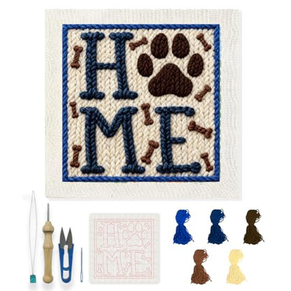 INFUNLY Punch Needle Kit for Adults Beginner Dog Home Punch Needle Kits with Fabrics Floss Instruction Pet Paw Needlepoint Embroidery Kits for Craft Lovers and Home Decor - style: Home Word