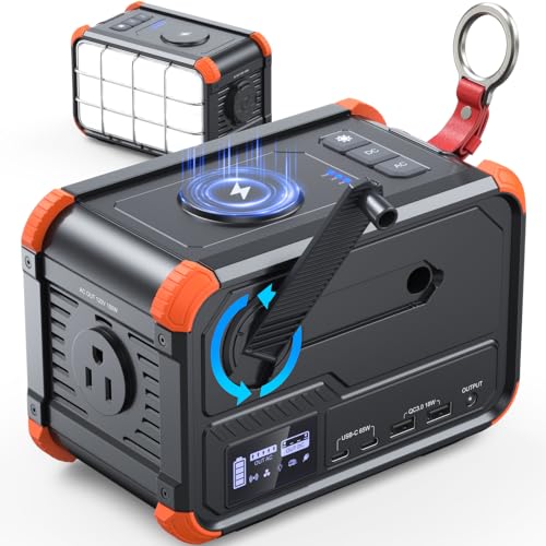 BROWEY 153Wh Portable Power Station, Solar Generator with Hand Crank - color: Orange