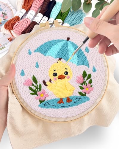 ERKOON Punch Needle Kit for Beginners Adults, DIY Easy Animal Embroidery Set for Starter Art Craft, Needling Punch Project with Patterns, Tools, Yarns, Hoop, Instruction (Duck) - color: Duck
