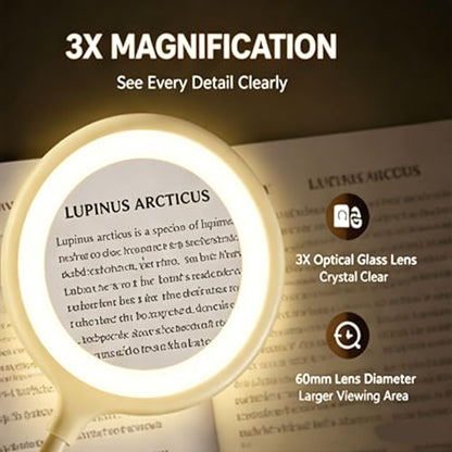 Neck Wear Magnifying Glass with Light, Hands Free Flexible Gooseneck Magnifier LED Lamps for Craft Hobby, Painting, Reading, Sewing, Close Work (White)