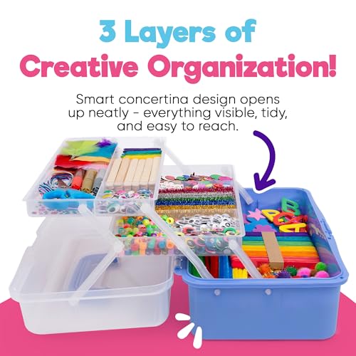 Blue Squid Arts & Crafts Box (Purple)- 2800+ pcs Deluxe Craft Supplies Box, 2 Drawers, 18 Compartments, Sturdy Handle - Art Crafting Kit Birthday Gifts for Kids, School Supply for Ages 4-12 - color: Craft Box Purple