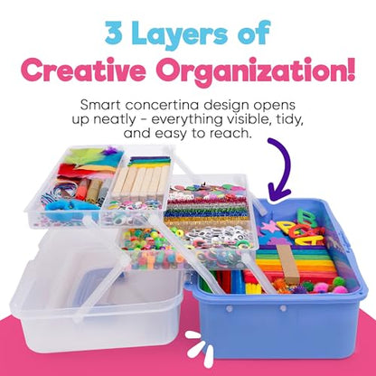Blue Squid Arts & Crafts Box (Purple)- 2800+ pcs Deluxe Craft Supplies Box, 2 Drawers, 18 Compartments, Sturdy Handle - Art Crafting Kit Birthday Gifts for Kids, School Supply for Ages 4-12 - color: Craft Box Purple
