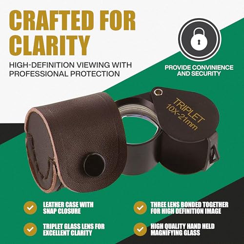 Ade Advanced Optics 10x21TB-A Triplet Professional Loupes – Jewelers Loupe for Jewelry, Coins, Gemstones, Trichomes, Geology, Diamond Inspection, Pocket Magnifier Tool for Watch, Plants, Slides