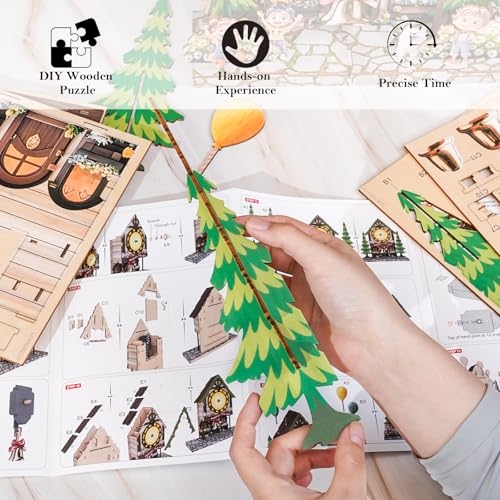 KAAYEE 3D Puzzles for Adults Balloon House Clock Wooden Puzzle DIY Craft - color: Baloon House Clock