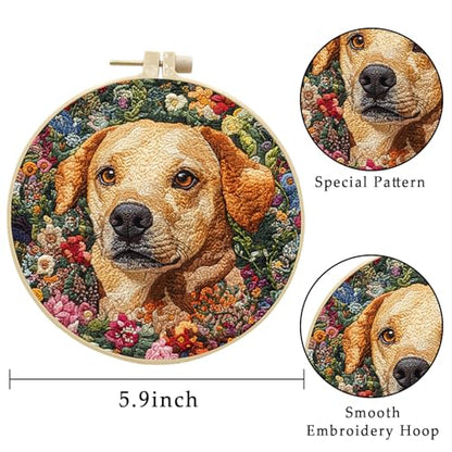 LB 4 Pack Cute Dog Flower Embroidery Kit for Beginners Funny Animal Beginner Embroidery Kit for Adults DIY Starter Kit with Embroidery Hoop Colorful Threads Tools Step by Step Instructions - color: Brown