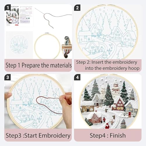 SCECALA 4 Winter Christmas Pack Embroidery Kit for Beginners - color: Beige