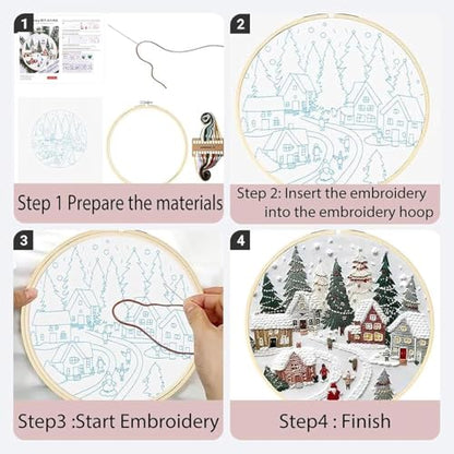 SCECALA 4 Winter Christmas Pack Embroidery Kit for Beginners - color: Beige