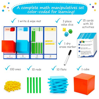 Simply magic 141 PCS Base Ten Blocks for Math - Place Value Number Cubes