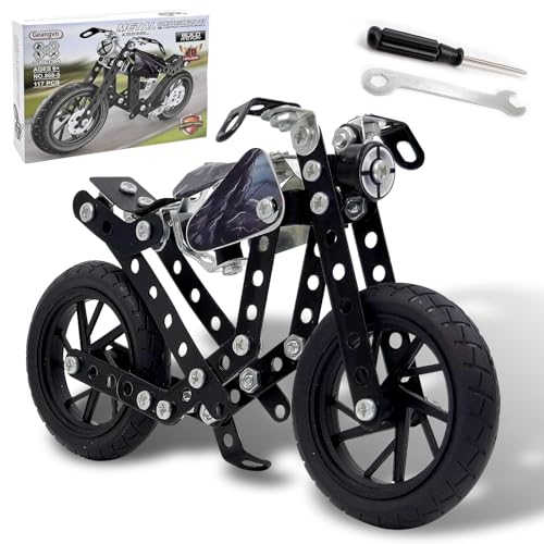 Metal Model Motorcycle Kits - 117 Pcs Erector Sets for Boys Age 8-12, Motobike Building Toys, STEM Kits for Kids Age 8-10, Assembly Car Project for 14 and Up, Gifts for 15 16 Year Old Boys and Adults - style: model motorcycle
