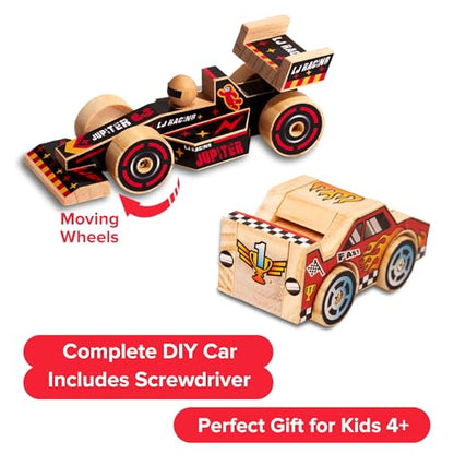 Little Jupiter DIY Wooden Kits w/Stickers - Stem Building Toys - Wood Crafts - Woodworking Kits - Wood Building Kits for Ages 4-7 Yrs (Open & Closed Wheel Race Cars) - size: Open and Closed Wheel Race Cars