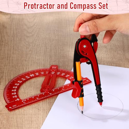 Zonon 2 Pcs Protractor and Compass Set, Swing Arm Protractor, Red - color: Red