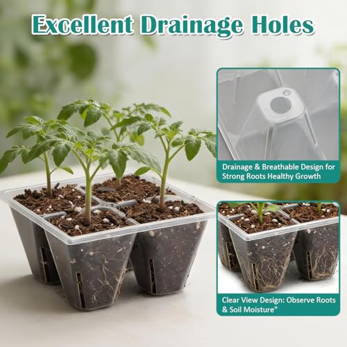 RooTrimmer 80 Pack Reusable 4-Cell Clear Seed Starter Trays - Extra Large Drainage Holes, Easy Transplant, Clear Transparent Tray for Root Observation, Seed Starting, Fits Standard 1020 Flats - color: Clear, size: 4 Cells-80P