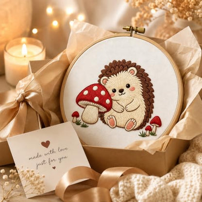 Nuberlic Embroidery Kit for Beginners Stamped Hedgehog Needlepoint - color: Hedgehog