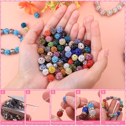 AIPRIDY Jewelry Making Beads Set, 590 PCS 10mm Round Mixed Color Rhinestone Clay Beads with Pearl and Floral Beads for DIY Bracelets, Necklaces(Fixed Mixed) - color: Fixed mixed