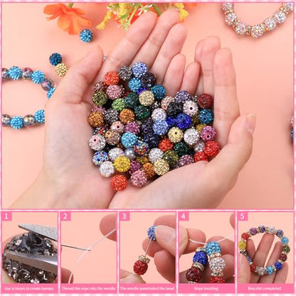 AIPRIDY Jewelry Making Beads Set, 300 PCS 10mm Rhinestone Clay Beads, 8mm Mixed Color Spacer Beads with Pearl and Floral Beads for DIY Jewelry Making (White + Black Series) - color: White + Black Series