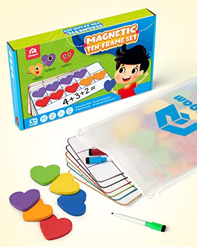 Coogam Magnetic Ten Frame Set, Math Manipulative Games for Kids with 6 Ten Frames 60 Magnetic Math Counters, Montessori Educational Toy Gift for Preschool Kindergarten 3 4 5 Year Old Toddlers - style: love shape