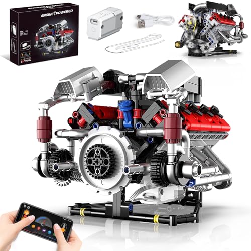 V8 Engine Model Kit that Run, 8-Cylinder Car Engine Building Blocks Set, Build Your Own STEM Engineering Kit that Work with LED Light and APP Control, Collections Set for Age 8+/Kids/Adults (700 PCS) - color: Silver