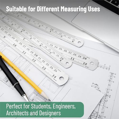 Mr. Pen- Metal Straight Edge Ruler, 4 pcs, 6", 8", 12", 14" - color: Silver, size: 6, 8, 12, 14 inch