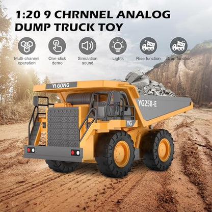 Remote Control Dump Truck RC 1/20 Fully FunctionalEngineering Vehicle, 9 Channel Dump Truck Toy 2.4Ghz with Lights andSounds, for Kids Aged - color: Dump Truck*1