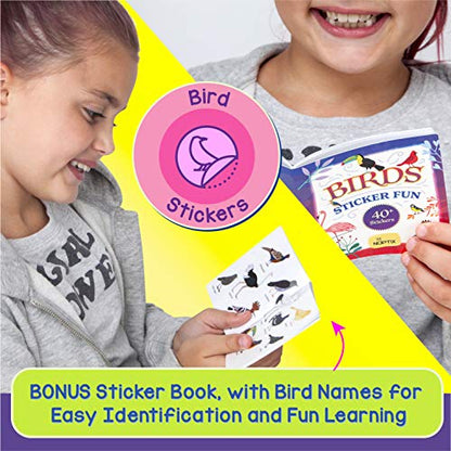 Binoculars for Kids, Girls or Boys Real Kids Binoculars in Vibrant Pink Blue - includes Sticker Book with 40 Bird Species - Kids Toys Small Binoculars, Toddler Binoculars - color: Pink and Blue