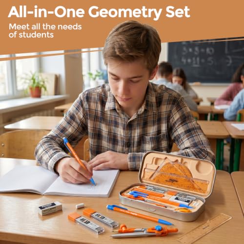 Nicpro 17 PCS Geometry Set, Protractor and Compass Set for School Students