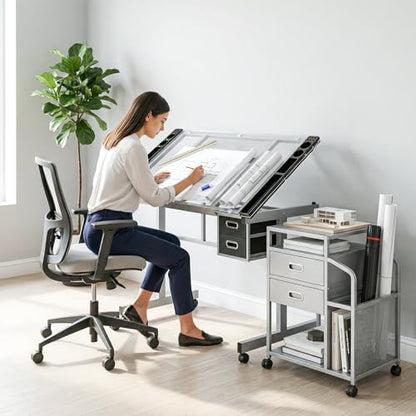 Magshion Drafting Table Adjustable Drawing Table - color: Clear & Gray