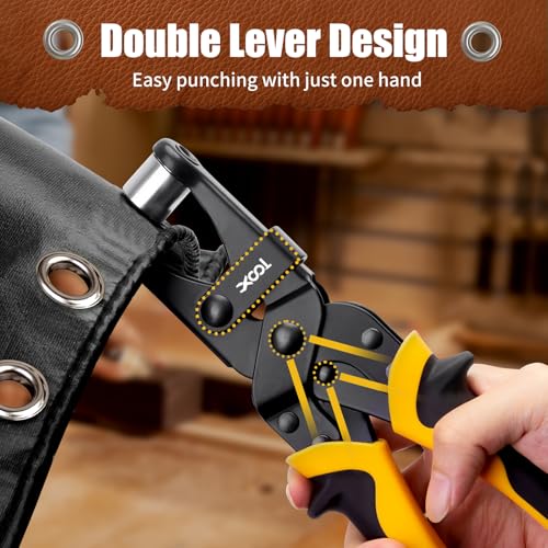 XOOL 2-in-1 Grommet Tool Kit, Tool-Free Quick-Change 3/8" (10mm) & 1/2" (12mm) Heads, Heavy Duty Kit with Magnetic Positioning, 400 Sets Grommets & Washers for Tarps, Canvas, Fabric and Leather - size: 1/2" & 3/8" Grommet Tool Kit
