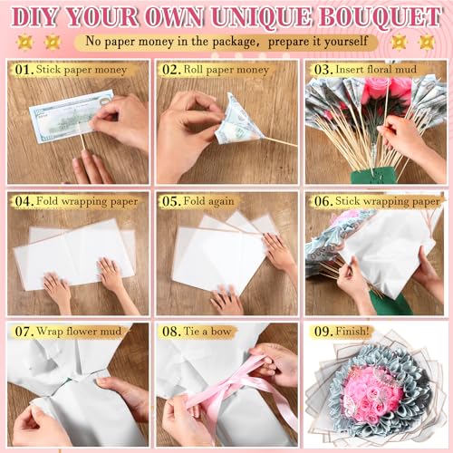 XunYee Bouquet Kit 20 Sheet Flower Wrapping Paper 100 Pcs Bamboo Skewers Floral Foam Blocks for Anniversary Birthday Gift Graduation Mother's Day(White) - color: White