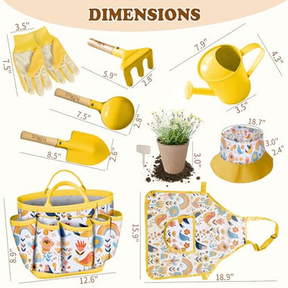 Kids Gardening Tool Set 18PCS Outdoor Toys Tote Bag Watering Can Yellow - color: Yellow