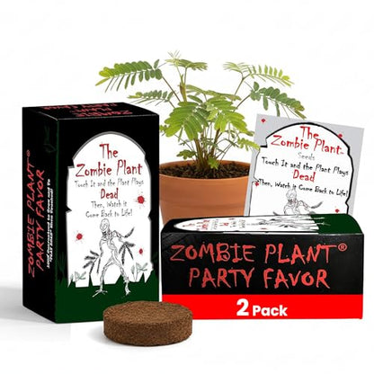 Zombie Plant Party Favors (2) Plays Dead When Touched! Includes Soil, Seeds & Mini Flower Pot. Supplies for Zombie Themed Birthday. Plant it as a Fun Indoor Science Activity - style: Party Favors - 2 Pack