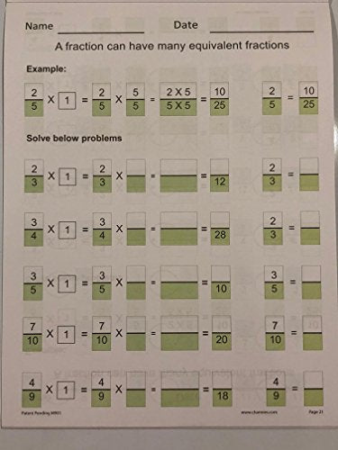 Channie's Visual One Page A Day Level 1 Fraction Practice Workbook, Practical Color-Coded Single & Double Digit Fractions Workbook, Grade 3-5, Easy Tear-Off Worksheets, 50 Pages