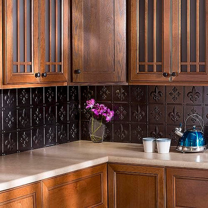 FASÄDE Fleur-de-lis Decorative Vinyl Backsplash 15 sq ft Kit in Smoked Pewter - color: Smoked Pewter