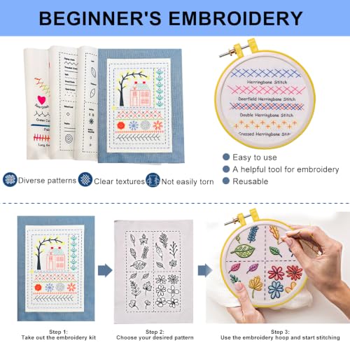 Embroidery Stitch Book Kit for Beginners, 106 Patterns with Tools Tutorials