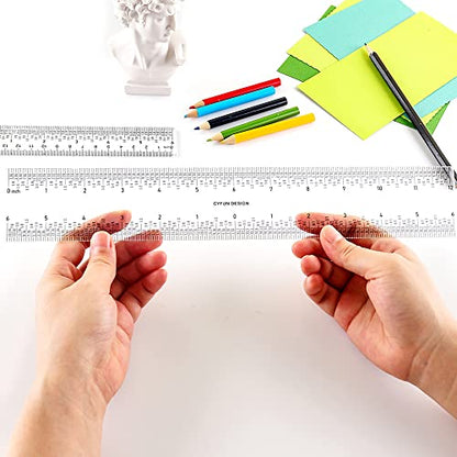2 Pieces 6"/12" Clear Acrylic Ruler Zero-Centering Ruler with Inches & Metric Measuring Tool 12" and 6" Inch Straight Edge Rulers for Paper Cutting Craft Supplies School Supplies for Students,Office - color: 2PCS Straight Ruler